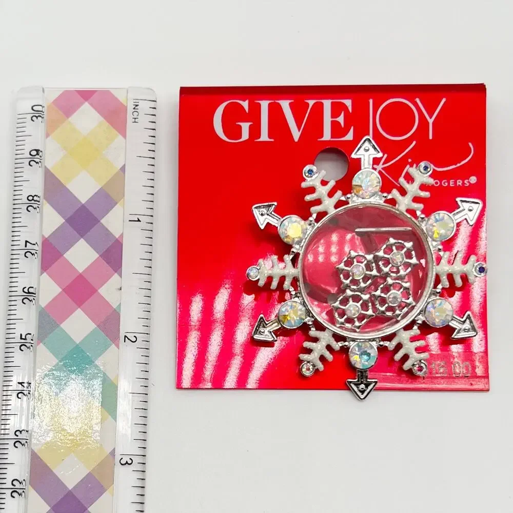 🔥 NEW Kim Rogers Give Joy Rhinestone Silver Tone Snowflake Brooch Pin